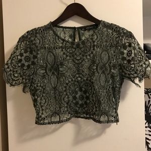 Zara Forest Green lace crop top